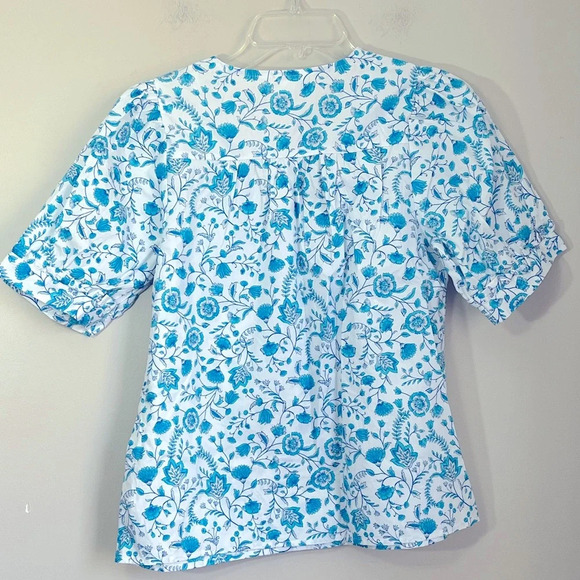 Draper James Womens V Neck Puff Sleeve Top Blouse‎ NWT Size XS Blue Floral Print - Picture 2 of 9
